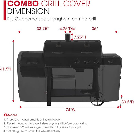 Unicook Heavy Duty Waterproof Offset Smoker Cover, Compatible with Oklahoma Joe's Longhorn Combo Grill, Outdoor Fade Resistant Charcoal/Smoker/Gas Combo BBQ Grill Cover, Black