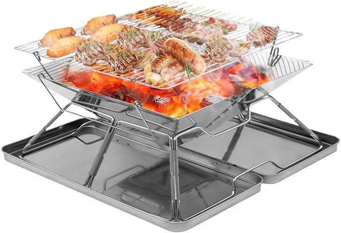 Charcoal Grill Stainless Steel Barbeque Grill Portable Camping Grill for Backpacking Hiking Travel Picnic BBQ Grill
