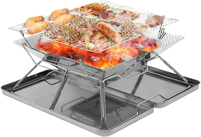 Charcoal Grill Stainless Steel Barbeque Grill Portable Camping Grill for Backpacking Hiking Travel Picnic BBQ Grill