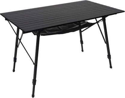 Portal Camping Table Portable Foldable with Adjustable Legs, Aluminum Folding Table Roll Up Table with Carrying Bag for Outdoor, Beach, Picnic, Backyards, BBQ and Party, Black, Big