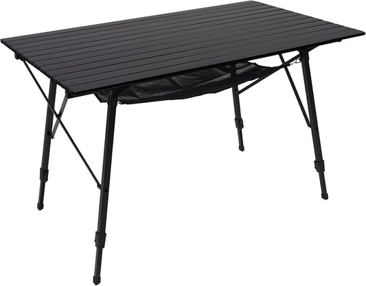 Portal Camping Table Portable Foldable with Adjustable Legs, Aluminum Folding Table Roll Up Table with Carrying Bag for Outdoor, Beach, Picnic, Backyards, BBQ and Party, Black, Big