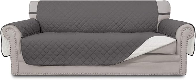 Easy-Going Reversible Oversized Couch Cover for 3 Cushion Couch Sofa Cover for Dogs Water Resistant Furniture Protector Cover with Foam Sticks for Pet (Oversized Sofa, Gray/Ivory) | Machine Washable Slipcover For Dogs, Water Resistant Furniture Mat For...