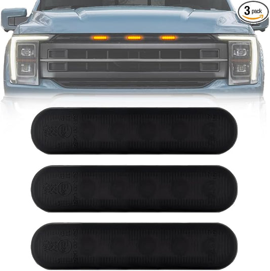 RECON - Universal 3-Pc Front Grille Ultra Bright High Power Switchable Amber or White LED Daytime Running Lights - Smoked Lens