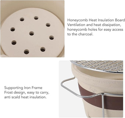 Traditional Chinese Clay Stove, 9.45 x 9.45 x 5.71in Clay Charcoal Stove with BBQ Stand and Grilling Net,Heat Insulation Plate,Charcoal Stove Canister Milk Tea Maker,for Home