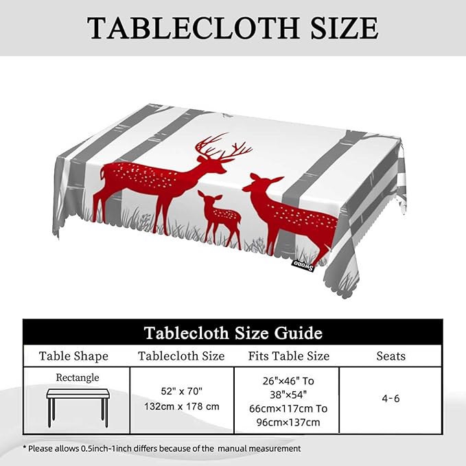 Swono Tablecloth 52"X70" Deer, Red Christmas Deer Birch Tree Winter Rectangle Table Cover Anti-Oil Tablecloth for Dining Tables, Parties, Wedding and Banquet Decoration