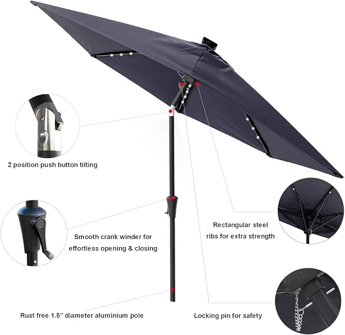 C-Hopetree 9 ft Half Round Outdoor Patio Market Wall Umbrella with Solar LED Lights and Tilt
