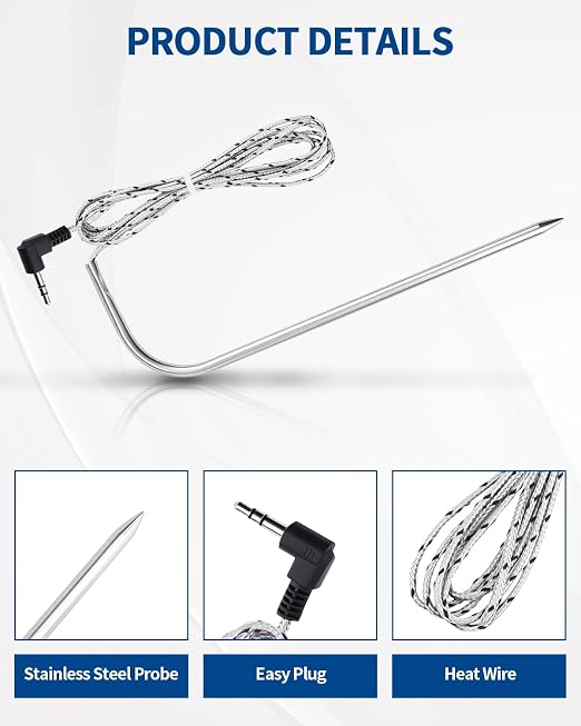 7.1" Meat Probe Replacement for Traeger Woodridge Series, 3.5mm Plug & Play | Wired Meat Probe Accessories for Traeger Grills – Compatible with Ironwood 650, 885 and Pro 22, 34, 575, 780