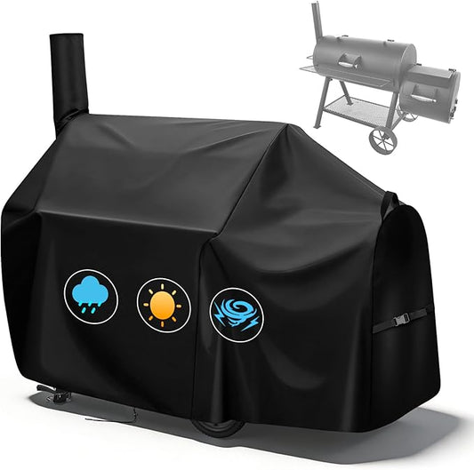 Charcoal Grills Cover for Oklahoma Joe's Longhorn Offset Smoker - 13201747-50, Waterproof Outdoor Grill Cover BBQ Grill Cover Barbeque Grill Cover (Cover Only) - 65" L×37" W×50" H, Black