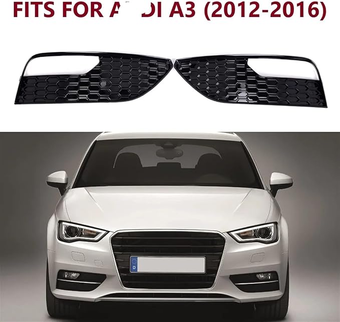 Fog Lamps Cover 2PCS for Gloss Black Fog Light Bezel Grill Replacement A3 2012-2016 Front Bumper Grille Cover 8V3807681 8V3807682