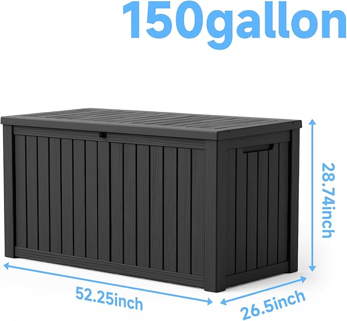 Pepe Tee Waterproof Resin Deck Box, Outdoor Storage Bin for Patio Furniture Cushions, All-Weather Garden Organizer & Seating Bench, Black