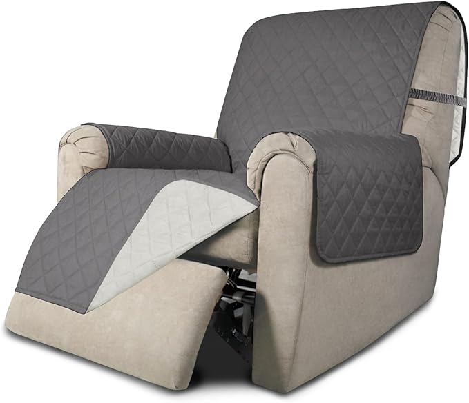 Easy-Going Recliner Chair Slipcover Reversible Sofa Cover Water Resistant Couch Cover Furniture Protector with Elastic Straps for Pets Dog (Recliner 22 inch, Gray/Ivory) | Machine Washable Slipcover For Dogs, Water Resistant Furniture Mat For Living Ro...