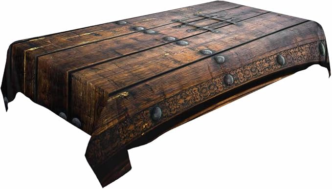 TKS MITLAN Ancient Wooden Door Tablecloth Decor Medieval Background Metal Closed Architectural Table Cloth Dining Room Kitchen Table Cover 60" X 84" Oblong/Rectangle