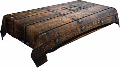 TKS MITLAN Ancient Wooden Door Tablecloth Decor Medieval Background Metal Closed Architectural Table Cloth Dining Room Kitchen Table Cover 60" X 84" Oblong/Rectangle