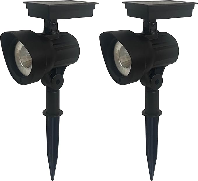 2-Pack Solar Powered Black LED Landscape Spot Lights – 30 Lumens, Warm White, Auto Dusk-to-Dawn, Outdoor Use
