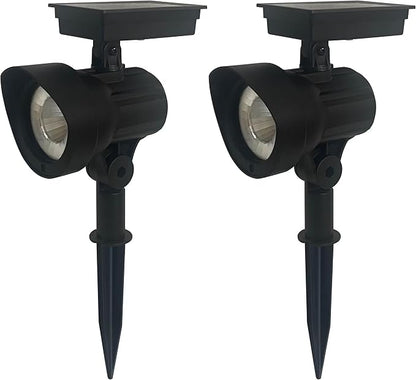 2-Pack Solar Powered Black LED Landscape Spot Lights – 30 Lumens, Warm White, Auto Dusk-to-Dawn, Outdoor Use