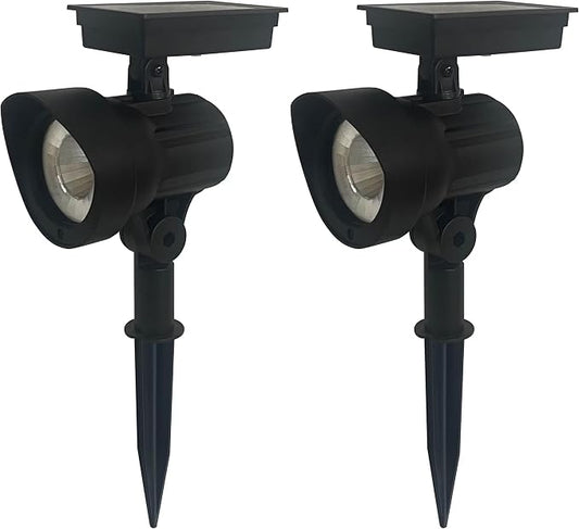 2-Pack Solar Powered Black LED Landscape Spot Lights – 30 Lumens, Warm White, Auto Dusk-to-Dawn, Outdoor Use