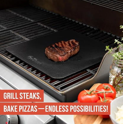 Chef Pomodoro Pizza Steel for Oven, 13x13 In, 1/4 Thick Baking Steel | Pre-seasoned Steel Baking Stone for Pizza, Bread & Pastries; Durable, Grill-safe, Easy-clean With Finger Hole Handle