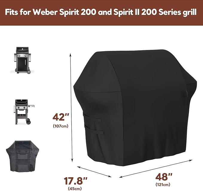 48 inch 7138 Premium Grill Cover BBQ Grill Cover for Weber Spirit 200 and Spirit II 200 Series 2 Burner Covers Heavy Duty and Waterproof Replacement Part for WeberBBQ Gas Grill