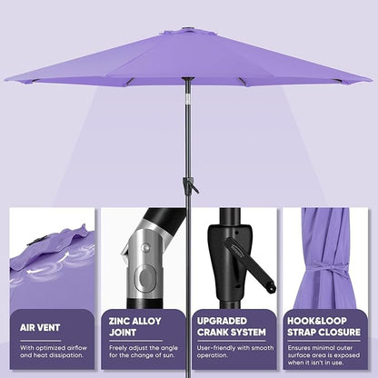 Tempera Patio Market Outdoor Table Umbrella with Push Button Tilt and Crank, Large Sun Umbrella with Sturdy Pole & Fade Resistant Canopy, Easy to Set