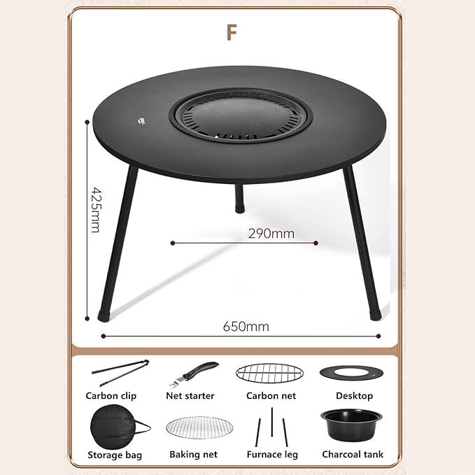 Outdoor Charcoal BBQ Grill Portable Charcoal Barbecue Grill with A Variety of Grilling Accessories Perfect for Outdoor Cooking & Grilling, BBQ, Patios with Carry Bag(F)
