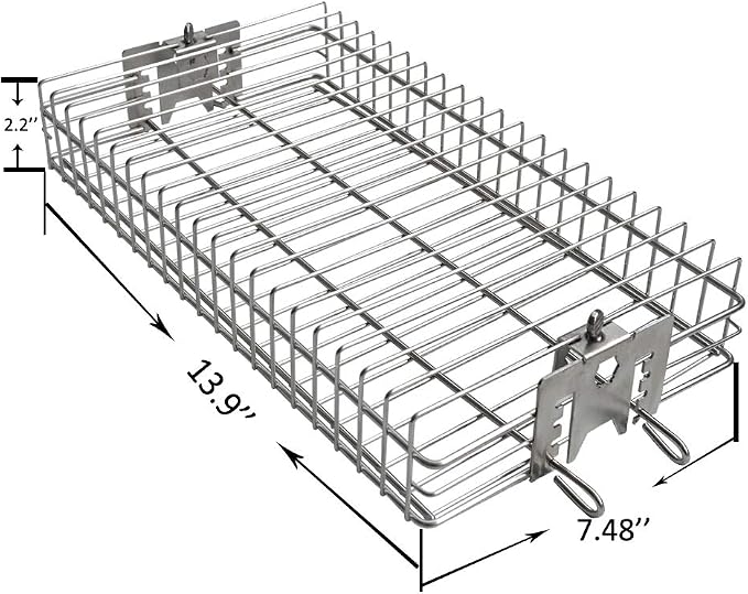 onlyfire 6042 Stainless Steel Flat Spit Rotisserie Grill Basket for Grills | Fits 1/2" Hexagon, 3/8" Hexagon, 3/8" Square & 5/16" Square Rotisserie Spit Rods