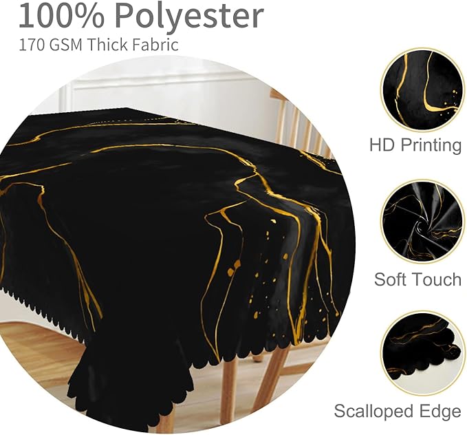54x70inches Black Gold Marble Rectangle Tablecloth Luxury Marble Texture Gold Line Polyester Table Cover Waterproof Stain Resistant Table Cloth for Dinner Home Balcony Cafe Indoor Outdoor Use