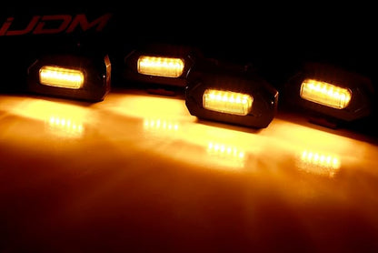iJDMTOY Tinted Lens 4pc Amber Yellow LED Front Grill Lighting Kit Compatible with Toyota 2020-2023 Tacoma TRD/Off-Road Grille, Includes (4) 12-SMD Lightly Smoked Cover LED Lamps & Wiring Harness