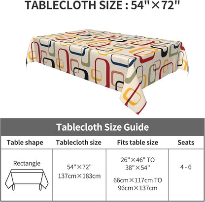 Mid Century Modern Retro Tablecloth for Dining Room Kitchen Birthday Party Decorations, Rectangular 54"x72" Oil-Proof Waterproof Vintage Decorative Table Cover