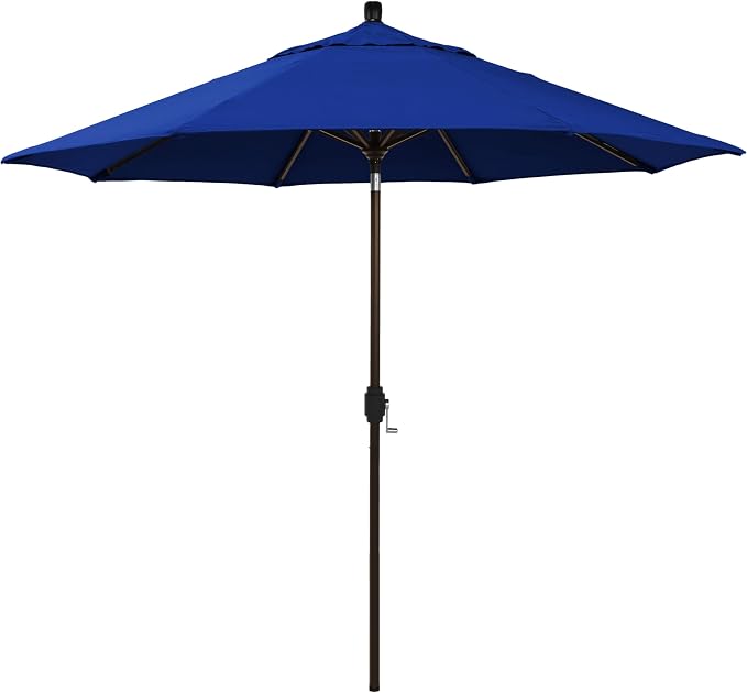 California Umbrella 12-Year-Non-Fading, 9Ft Premium Sunbrella Patio Umbrella, Hand-Crank, Button-Tilt, Bronze Frame, True Blue Fabric