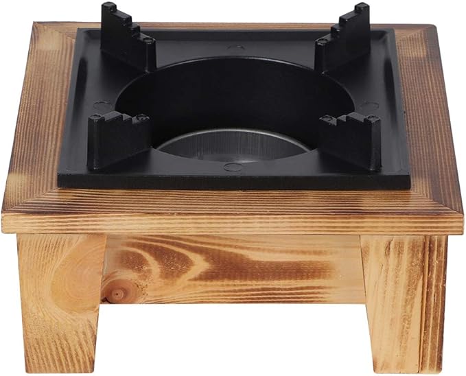 Japanese Barbecue Grill, Mini Portable Barbecue Grill Food Charcoal Stove with Wooden Base Barbecue Stove Kitchen Utensils Outdoor Picnic Cooker