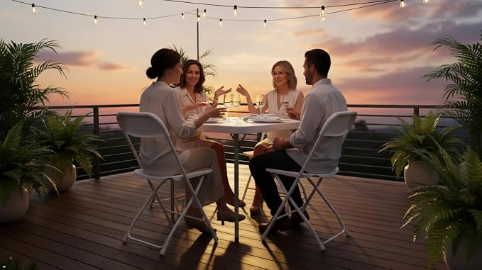 3 Piece Folding Card Table Portable and Chair Set, 34" Square Black Bi-Fold Table 2 Adult Chairs for Board Games Nights Gatherings Party Home Indoor Outdoor Lightweight