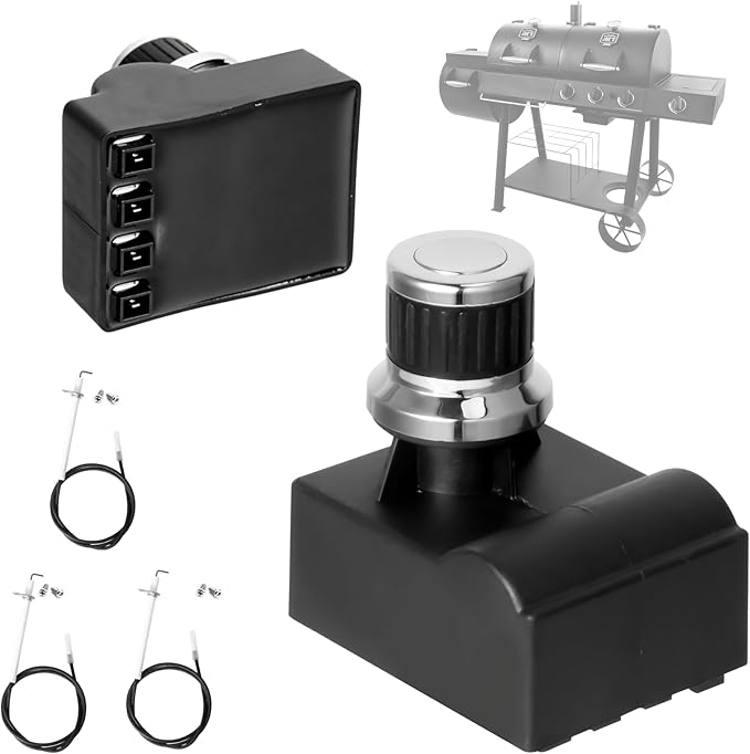 4-Outlets Grill Igniters Replacement for Oklahoma Joe's Longhorn Combo Charcoal/Gas Smoker/Grill 3 Burner 14201767 15202029 16202046, Pulse Igniter Grill Part Kit w/Wires for Charbroil 463714514