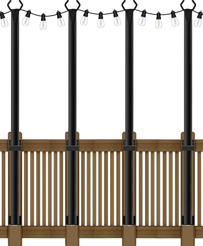 SINLEY 4 Pack 5Ft String Light Poles,Light Poles for Outside String Lights,Outdoor Light Poles with Fork,Metal Pole Stand for Patio,Backyard,Deck