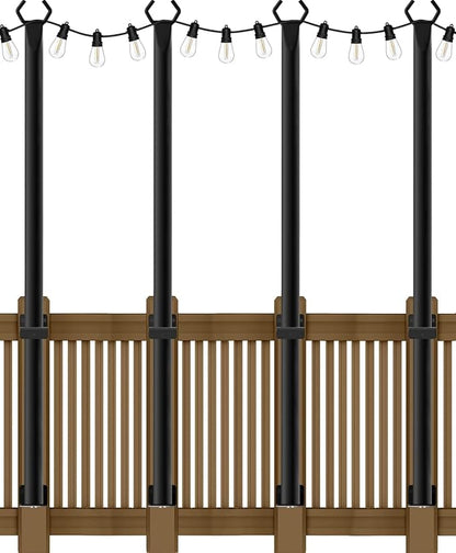 SINLEY 4 Pack 5Ft String Light Poles,Light Poles for Outside String Lights,Outdoor Light Poles with Fork,Metal Pole Stand for Patio,Backyard,Deck