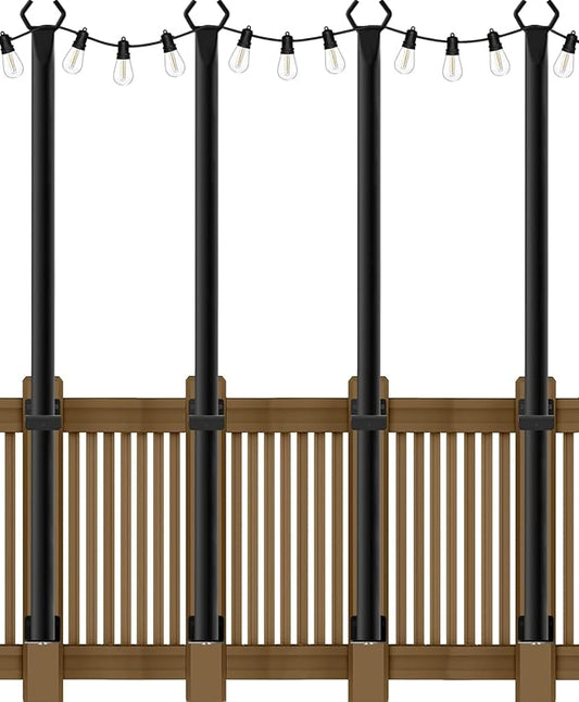 SINLEY 4 Pack 5Ft String Light Poles,Light Poles for Outside String Lights,Outdoor Light Poles with Fork,Metal Pole Stand for Patio,Backyard,Deck