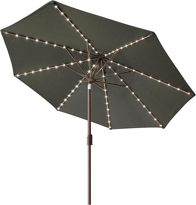 Eurmax USA 10-Year-Non-Fading 10FT Outdoor Patio Market Umbrella with LED Lights,UPF50+ UV Resistant,Heavy Duty Commercial Grade,Crank Lift&Tilt,Windproof Vented Top for Garden,Pool,Deck,Charcoal
