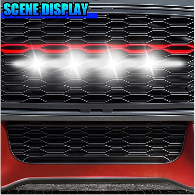 YoRise 4PCS Car LED Grille Lights, Bright Auto Front Grill DRL Lamps, Waterproof Car Bumper Running Light with Wiring Harness, Vehicle Exterior Trim Lamp Compatible with F150, F250, F350 (White)