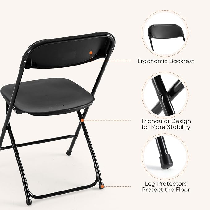 DUMOS Folding Chairs Sets of 8, 330lbs Plastic Stackable Portable Patio Dining Sets, Fold Up for Indoor Outdoor, Camping, Garden, Party, Meeting, Black