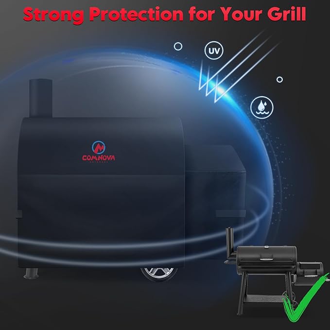 Comnova Grill Cover for Char Griller Grand Champ Charcoal Grill - 600D Outdoor Grill Cover for Charcoal Grill Waterproof & Heavy Duty, Fits 8250 Grand Champ Offset Smoker - 71"L x 25"W x 51"H (8265)