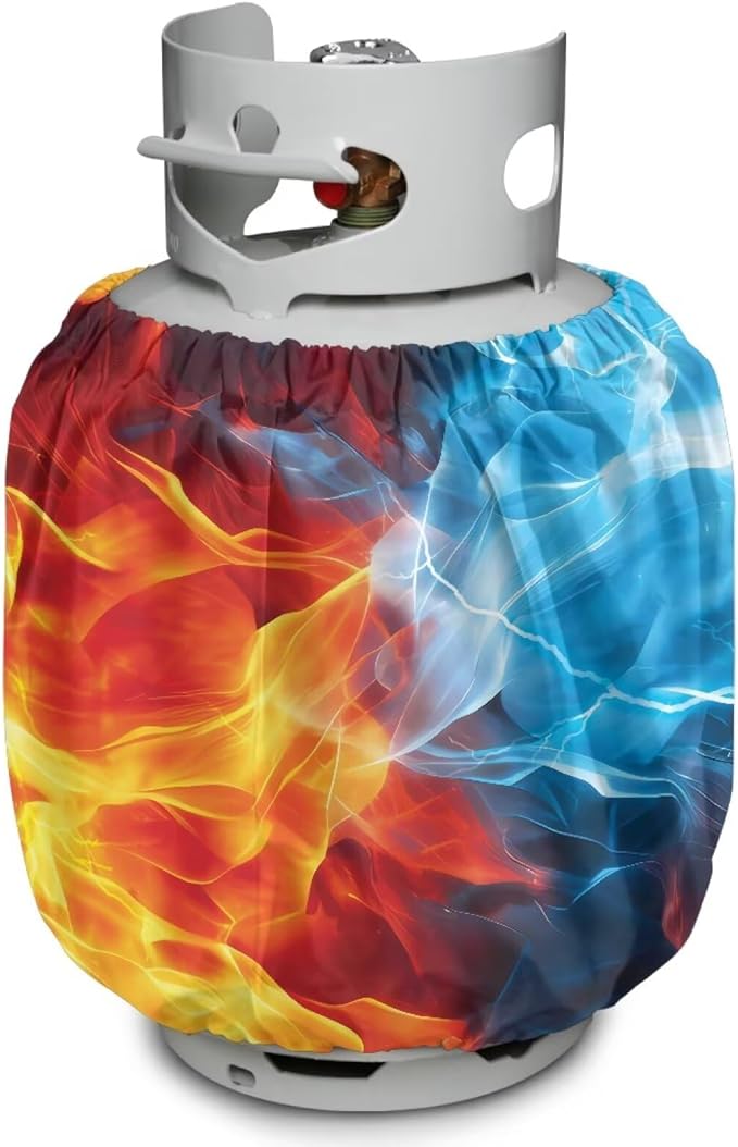 Fire Camper Propane Tank Cover Outdoor 600D Heavy Duty Waterproof Covers Fits Standard 20 lb Cylinder, 13.7'' x 16.5'' for Rv Trailer, 2 Pack