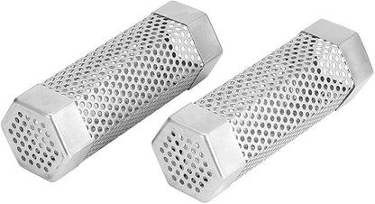 TOPINCN 2Pcs 304 Stainless Steel BBQ Grill Smoker Tube Mesh Tube Pellets Smoke Box 6in Stainless Steel Barbecue Accessory(#2)