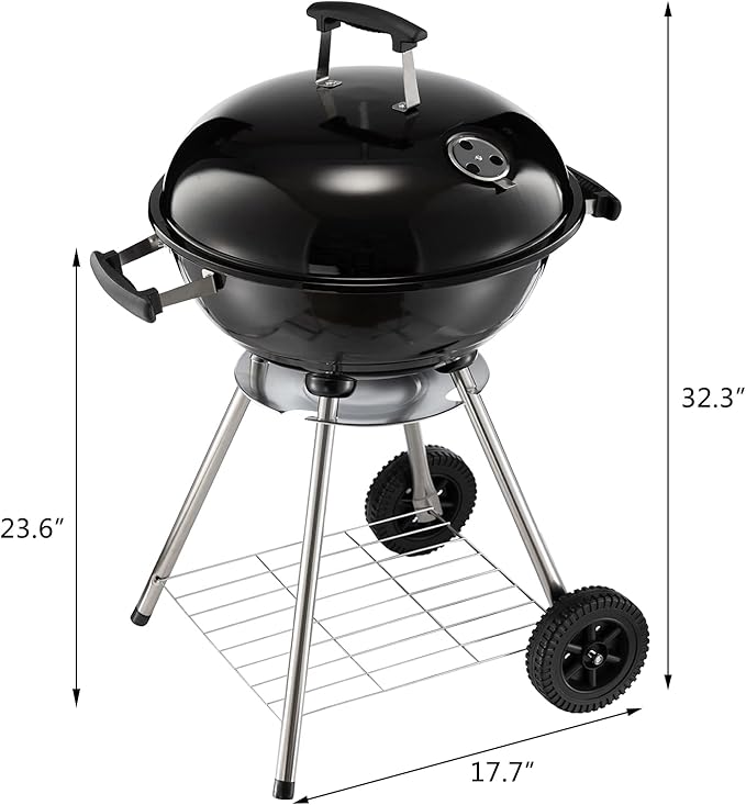 DOEWORKS Charcoal Grill 18” Original Kettle Round Barbecue Grill for Outdoor Picnic Backyard Camping