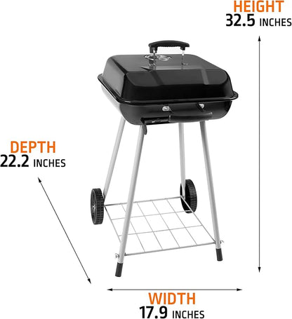 17.5 Inch Portable Charcoal BBQ Grill with Wheels - Durable Outdoor Barbecue for Patios, Beaches & Camping - Easy Assembly Black Grill for Perfect Grilling