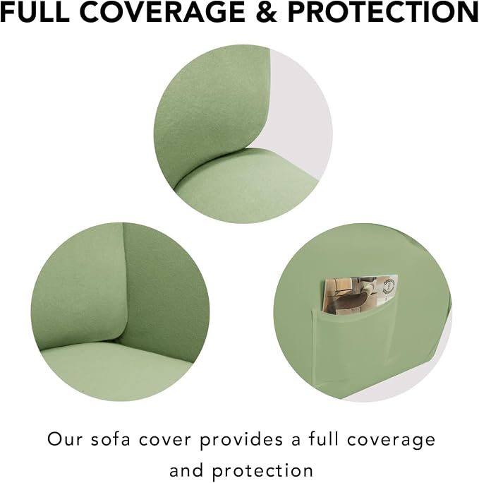 PureFit Stretc Recliner Chair Covers Fleece Soft Couch Covers for Sofa | Sage Green 4-Pieces Recliner Slipcover Pocket Couch Protector, Fleece Sofa Cover Washable with Non Slip Elastic Bottom