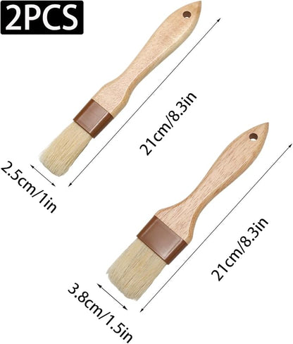 2 PCS Pastry Brushes for Baking, Natural Bristle Basting Brush, Kitchen Oil Brushes for Cooking, BBQ Sauce, Butter(1 Inch & 1.5Inch)