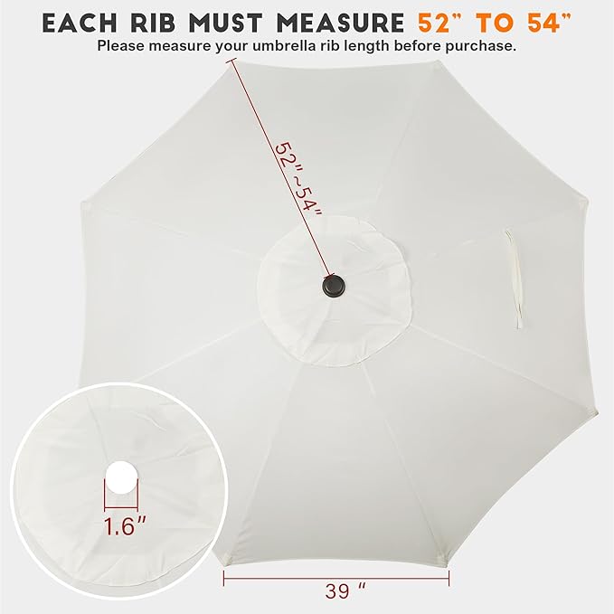 Blissun 9ft Patio Umbrella Replacement Canopy, Market Umbrella Top, Outdoor Table Umbrella Canopy for 8 Ribs, Canopy Only