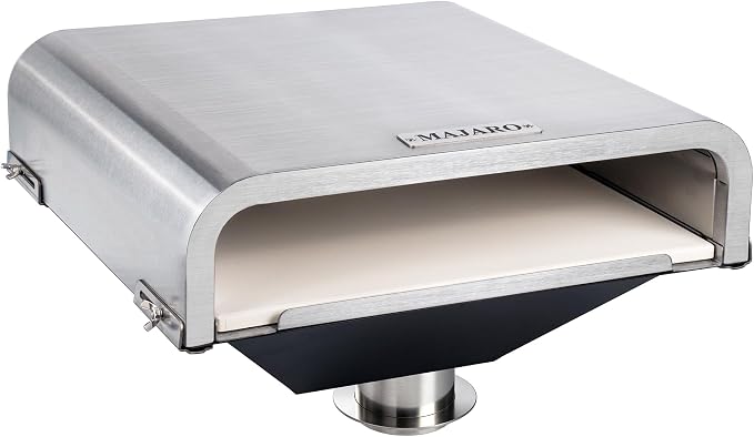 MAJARO Pellet Grill Pizza Oven Attachment with 13" Cordierite Pizza Stone, Stainless Steel Outdoor Pizza Oven Insert, Adjustable 16"-19" Depth, Fits Most Pellet Grills, Up to 800°F