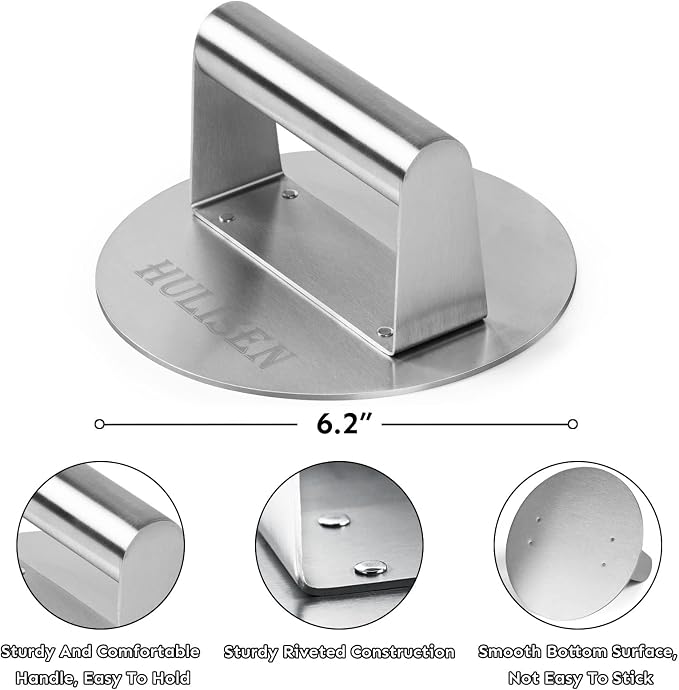 HULISEN 9" Cheese Melting Dome & 6.2" Smashed Burger Press Kit | Grill Press with Basting Cover, Stainless Steel Burger Smasher, Griddle Accessories Kit for Flat Top Grill Cooking