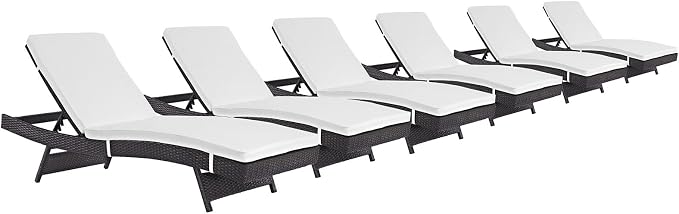 Modway Convene Wicker Rattan Outdoor Patio Chaise Lounge Chairs in Espresso White - Set of 6