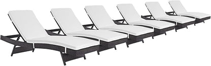 Modway Convene Wicker Rattan Outdoor Patio Chaise Lounge Chairs in Espresso White - Set of 6